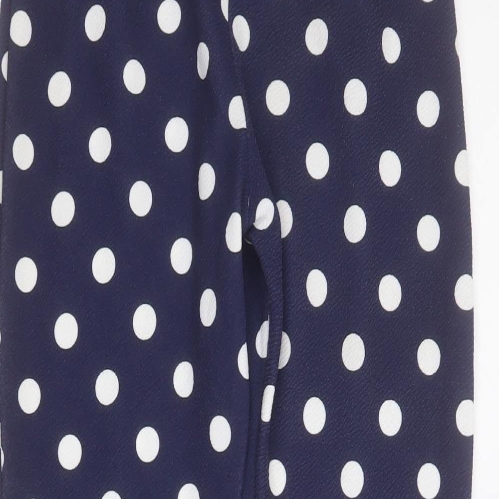 PRETTYLITTLETHING Womens Blue Polka Dot Polyester Cropped Trousers Size 6 L22 in Regular