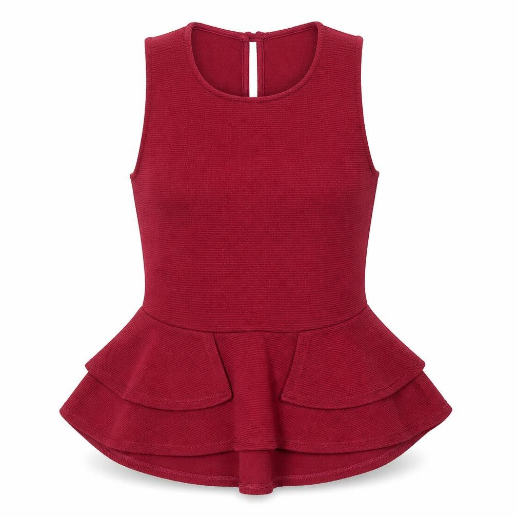 Miss Selfridge Womens Red  Polyester Basic Blouse Size 4 Round Neck - Peplum