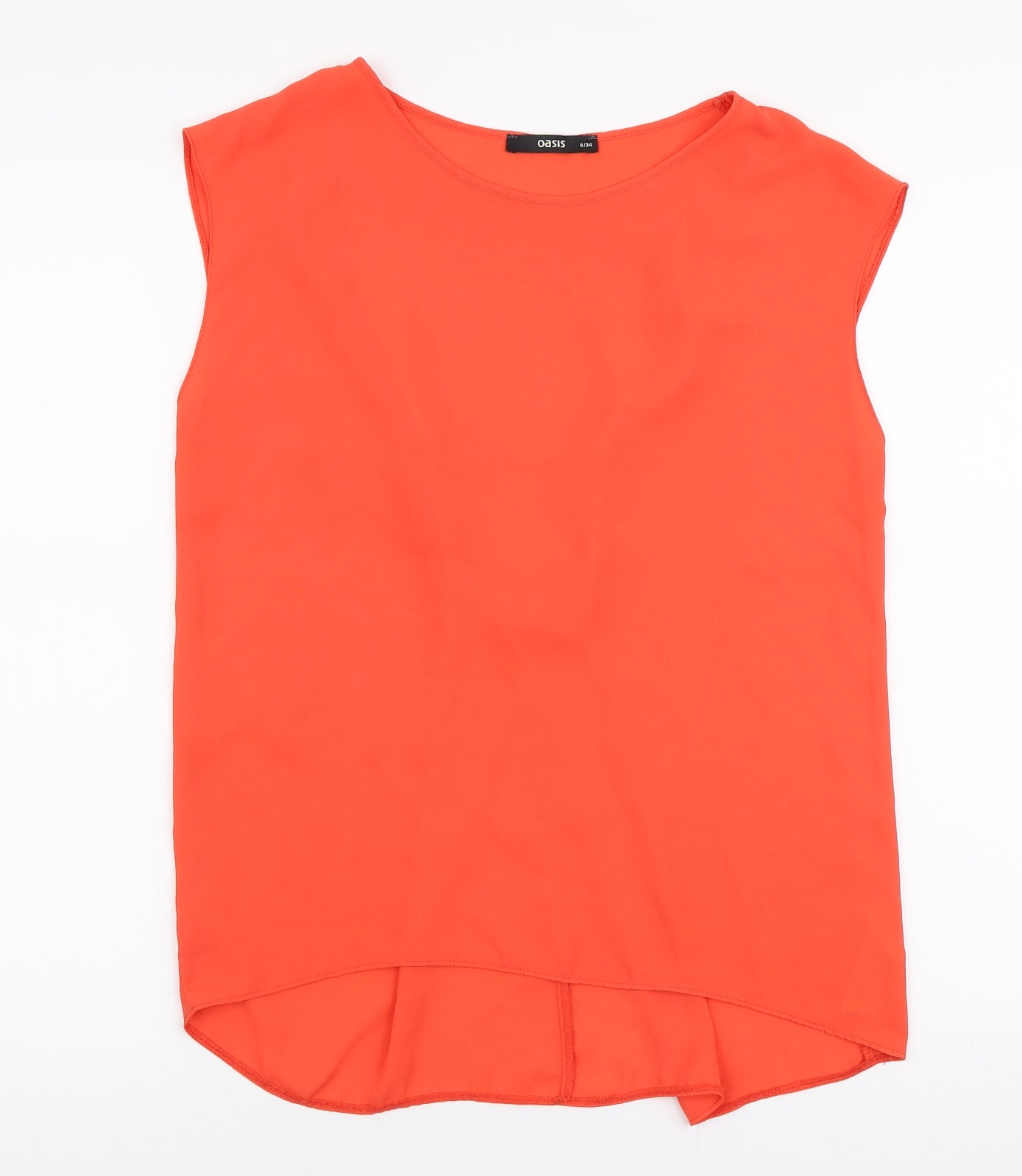 Oasis Womens Red  Polyester Basic Blouse Size 8 Round Neck