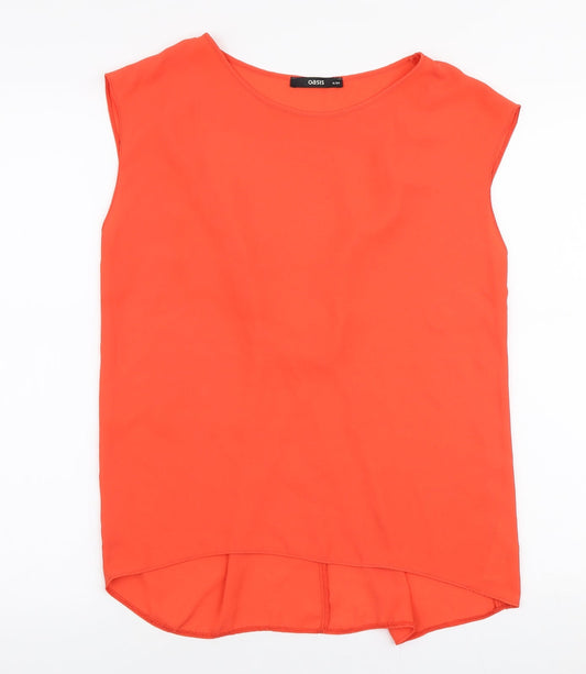 Oasis Womens Red  Polyester Basic Blouse Size 8 Round Neck