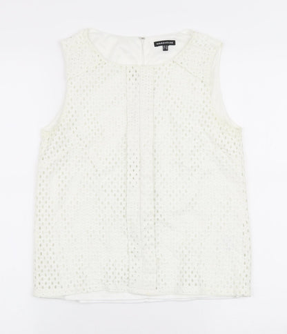 Warehouse Womens White  Nylon Basic Blouse Size 10 Round Neck