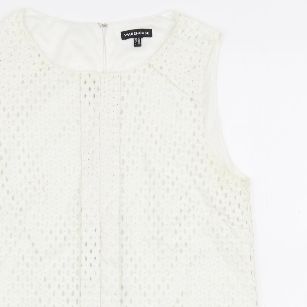 Warehouse Womens White  Nylon Basic Blouse Size 10 Round Neck