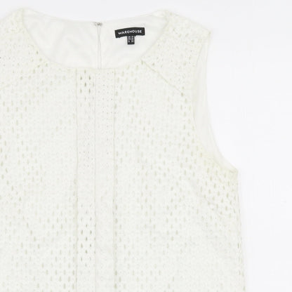 Warehouse Womens White  Nylon Basic Blouse Size 10 Round Neck