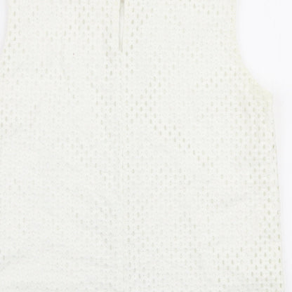 Warehouse Womens White  Nylon Basic Blouse Size 10 Round Neck