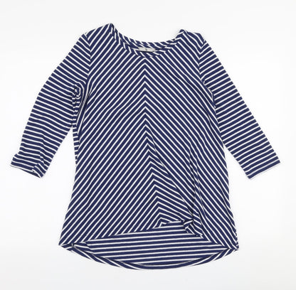 Tu Womens Blue Round Neck Striped Polyester Pullover Jumper Size 10