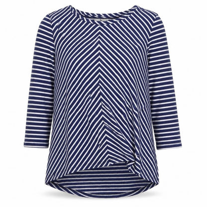 Tu Womens Blue Round Neck Striped Polyester Pullover Jumper Size 10