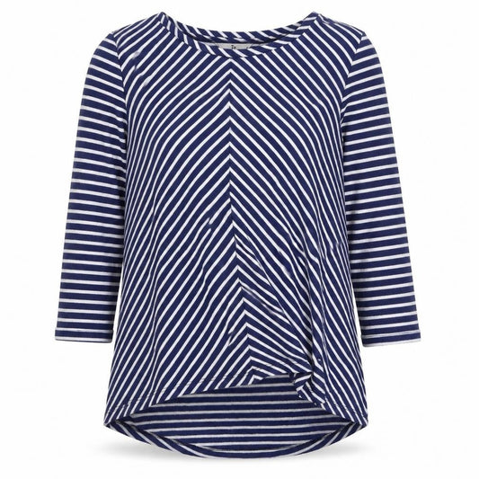 Tu Womens Blue Round Neck Striped Polyester Pullover Jumper Size 10