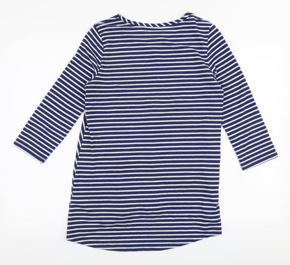 Tu Womens Blue Round Neck Striped Polyester Pullover Jumper Size 10