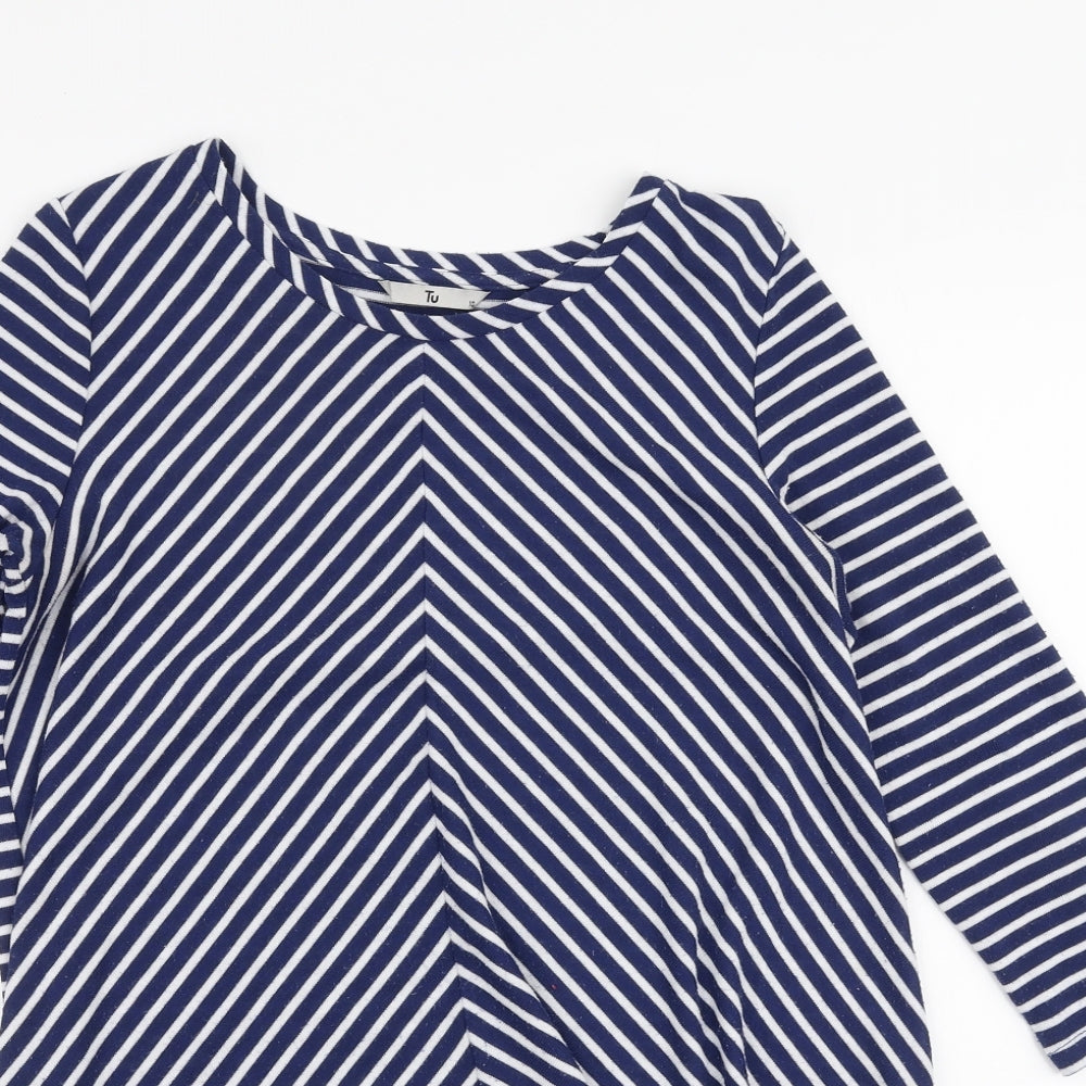 TU Womens Blue Round Neck Striped Polyester Pullover Jumper Size 10