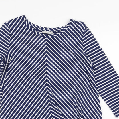 Tu Womens Blue Round Neck Striped Polyester Pullover Jumper Size 10