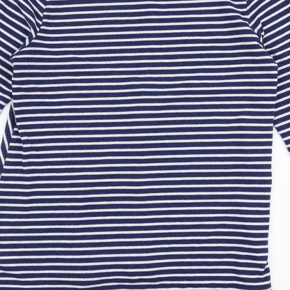 Tu Womens Blue Round Neck Striped Polyester Pullover Jumper Size 10