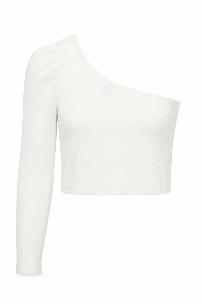 SheIn Womens White  Polyester Cropped T-Shirt Size S One Shoulder