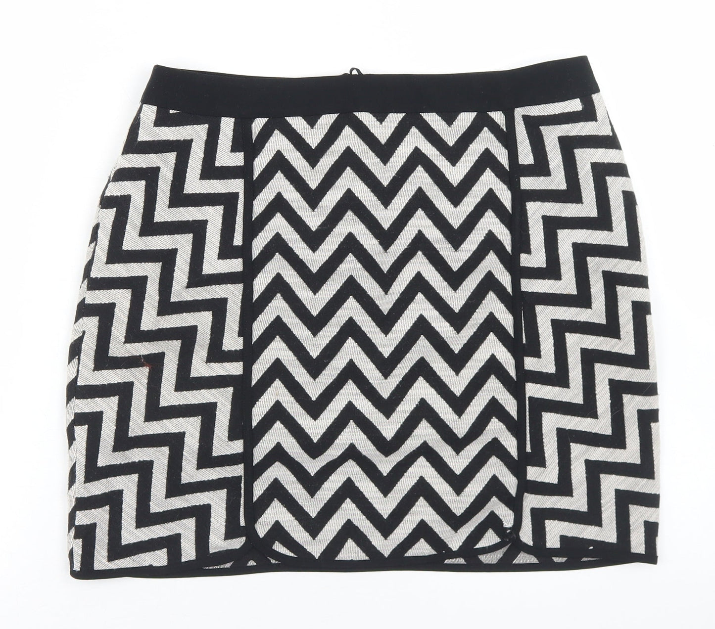 Dunnes Stores Womens Grey Striped Cotton A-Line Skirt Size 10   Zip