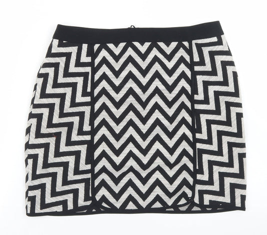Dunnes Stores Womens Grey Striped Cotton A-Line Skirt Size 10   Zip