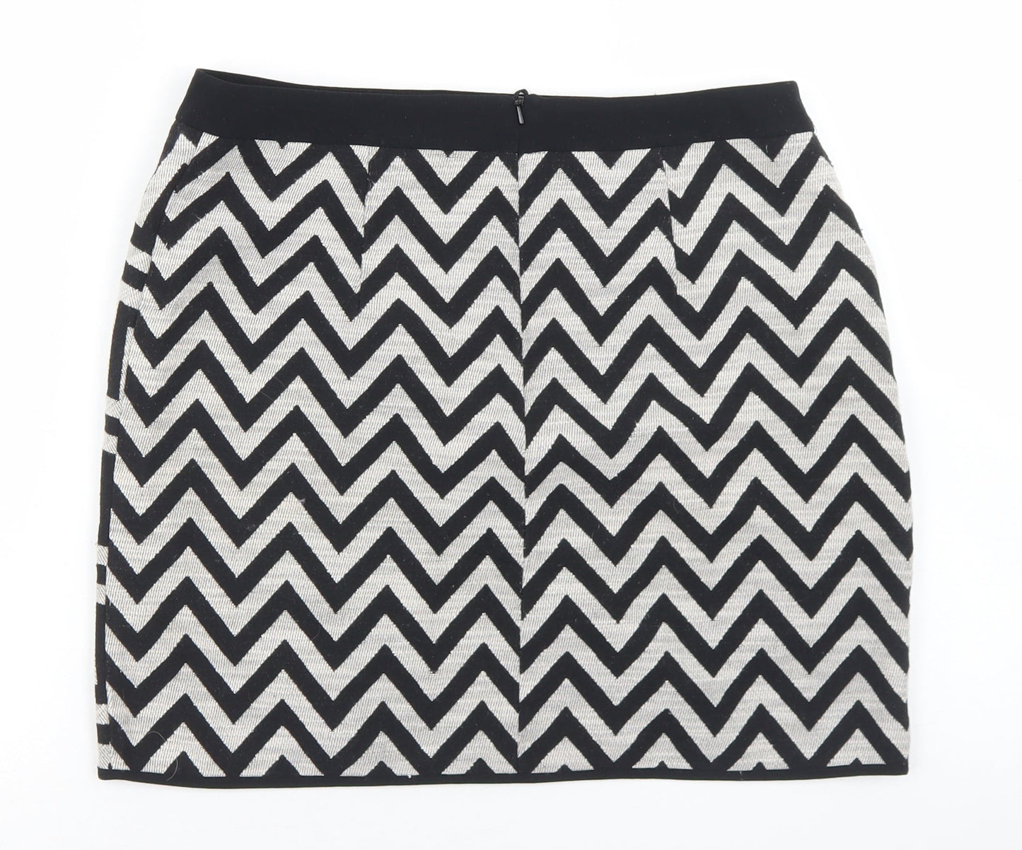 Dunnes Stores Womens Grey Striped Cotton A-Line Skirt Size 10   Zip