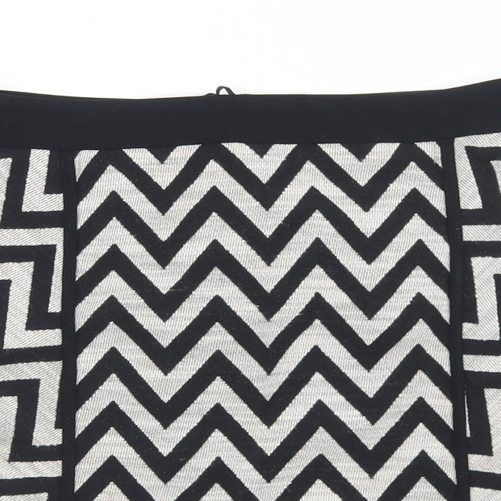 Dunnes Stores Womens Grey Striped Cotton A-Line Skirt Size 10   Zip