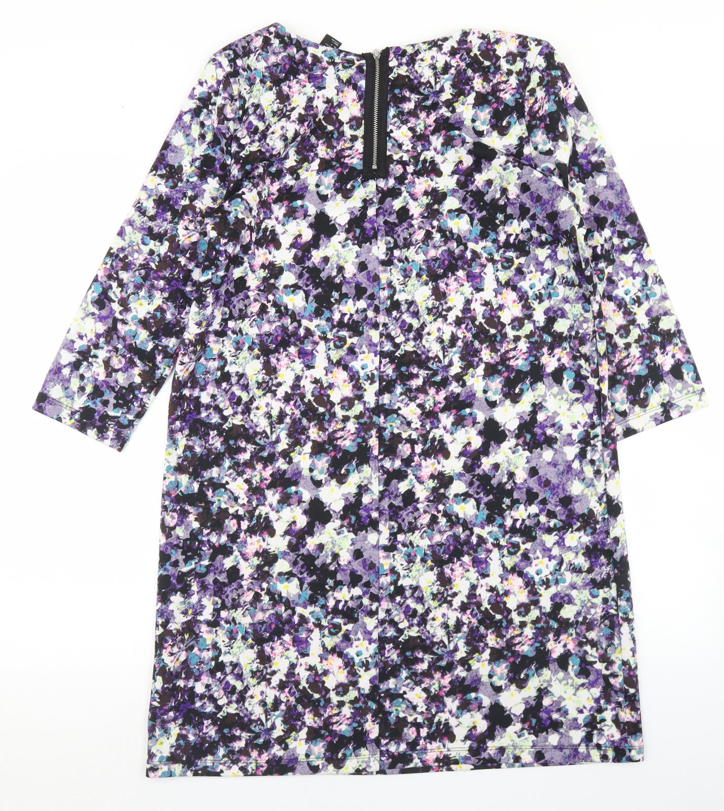 H&M Womens Purple Floral Polyester A-Line  Size M  Round Neck Zip