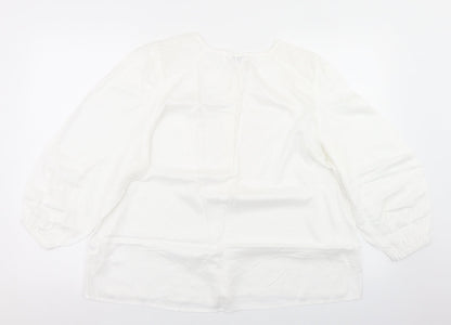 Preloved Papaya Womens White  Viscose Basic Blouse Size 14 Round Neck - Back