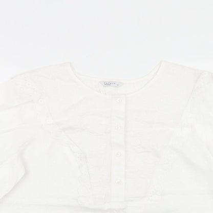 Preloved Papaya Womens White  Viscose Basic Blouse Size 14 Round Neck - Detail