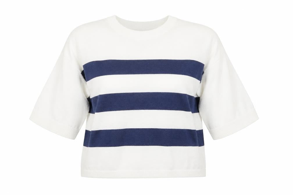 Object Womens White Crew Neck Striped Viscose Pullover Jumper Size L