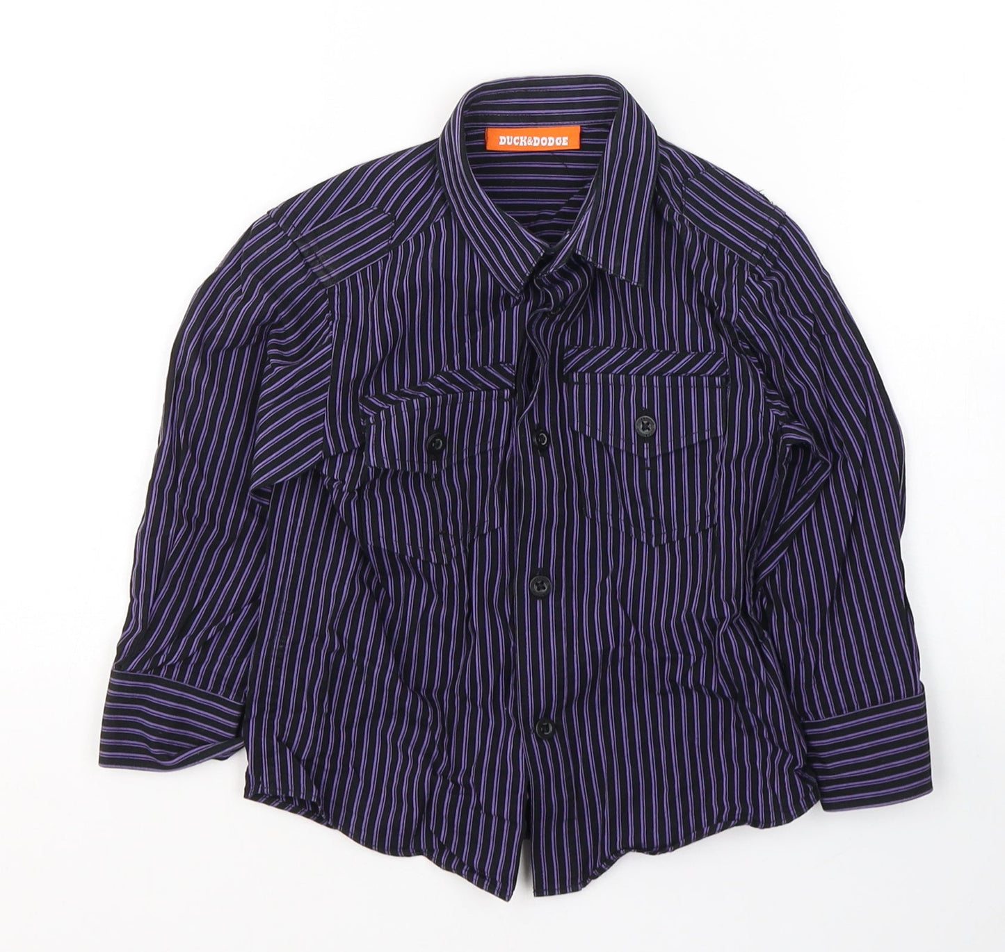 DUCK&DODGE Boys Black Striped Polyester Basic Button-Up Size 2 Years Collared Button