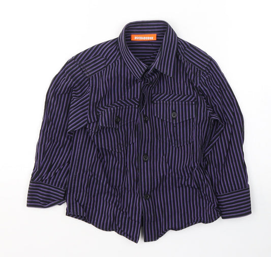 DUCK&DODGE Boys Black Striped Polyester Basic Button-Up Size 2 Years Collared Button