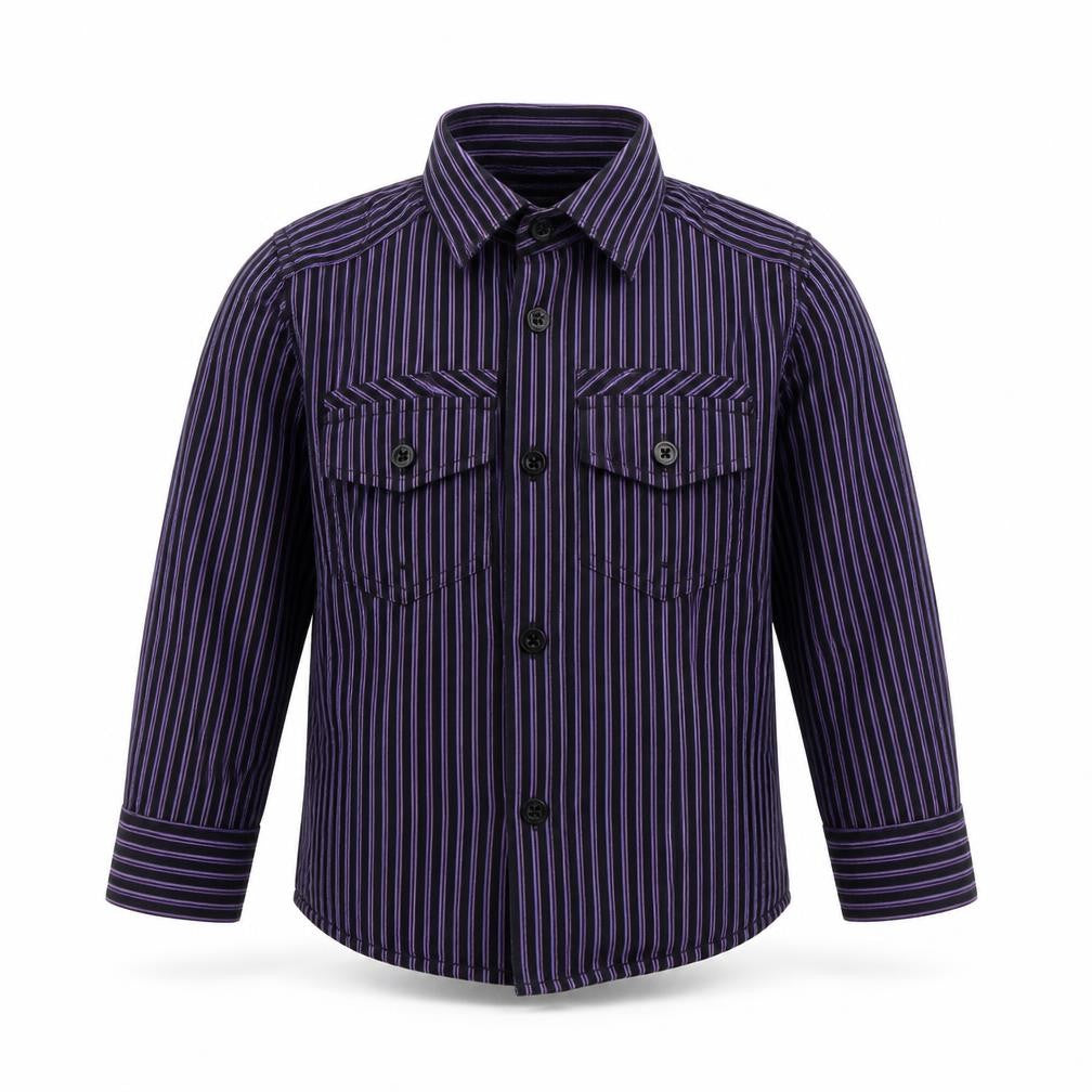 DUCK&DODGE Boys Black Striped Polyester Basic Button-Up Size 2 Years Collared Button