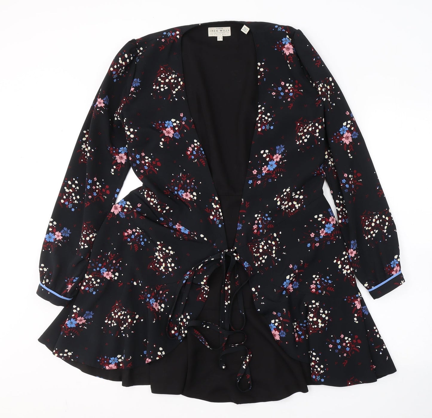 Jack Wills Womens Black Floral  Jacket Blazer Size 8  Tie