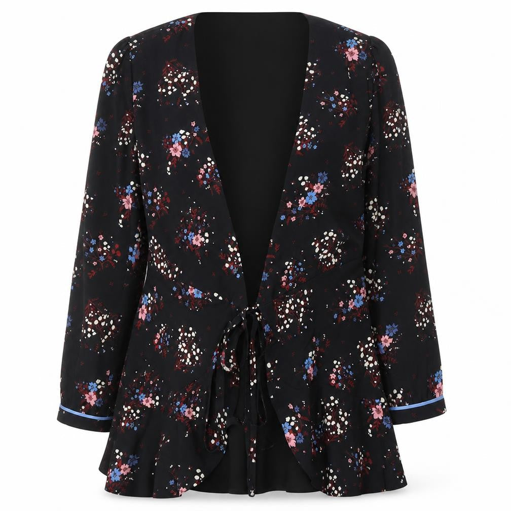 Jack Wills Womens Black Floral  Jacket Blazer Size 8  Tie