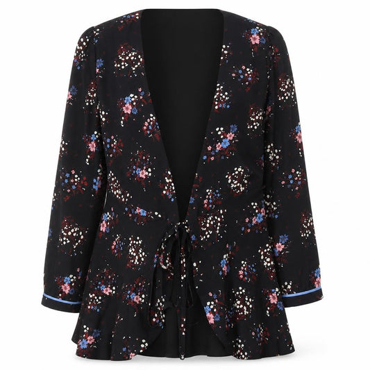 Jack Wills Womens Black Floral  Jacket Blazer Size 8  Tie