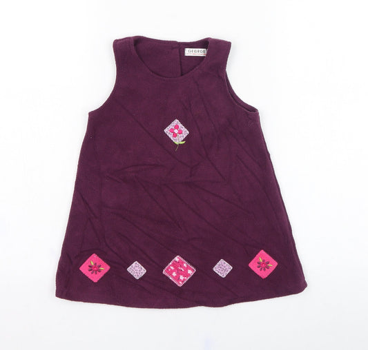 George Girls Purple  Polyester Pinafore/Dungaree Dress  Size 6-9 Months  Round Neck Button - Flower, Fleece