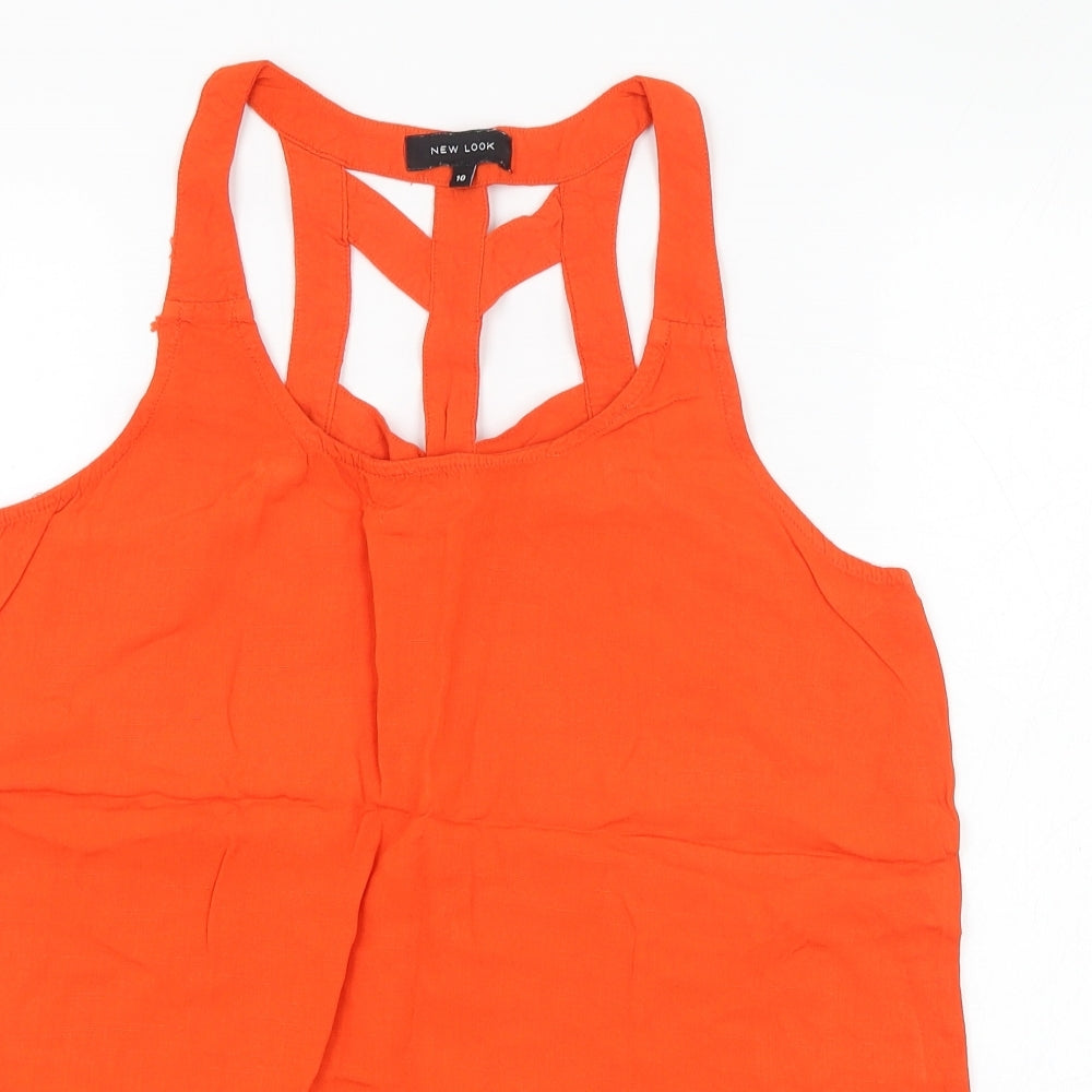 New Look Womens Orange  Viscose Basic Tank Size 10 Round Neck