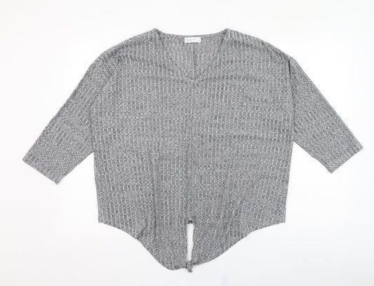 Papaya Womens Grey V-Neck  Viscose Pullover Jumper Size 14
