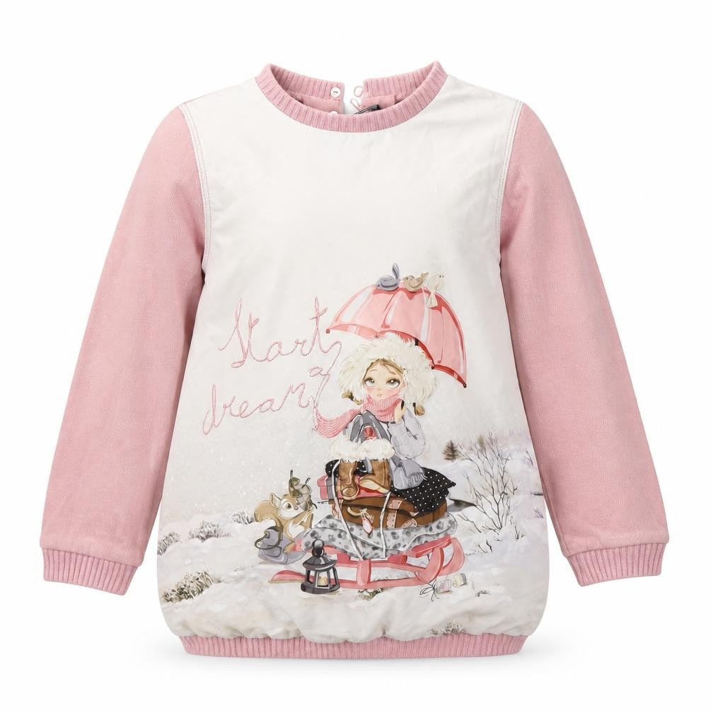 Mayoral Girls Pink Round Neck  Polyester Pullover Jumper Size 5 Years  Hook & Eye