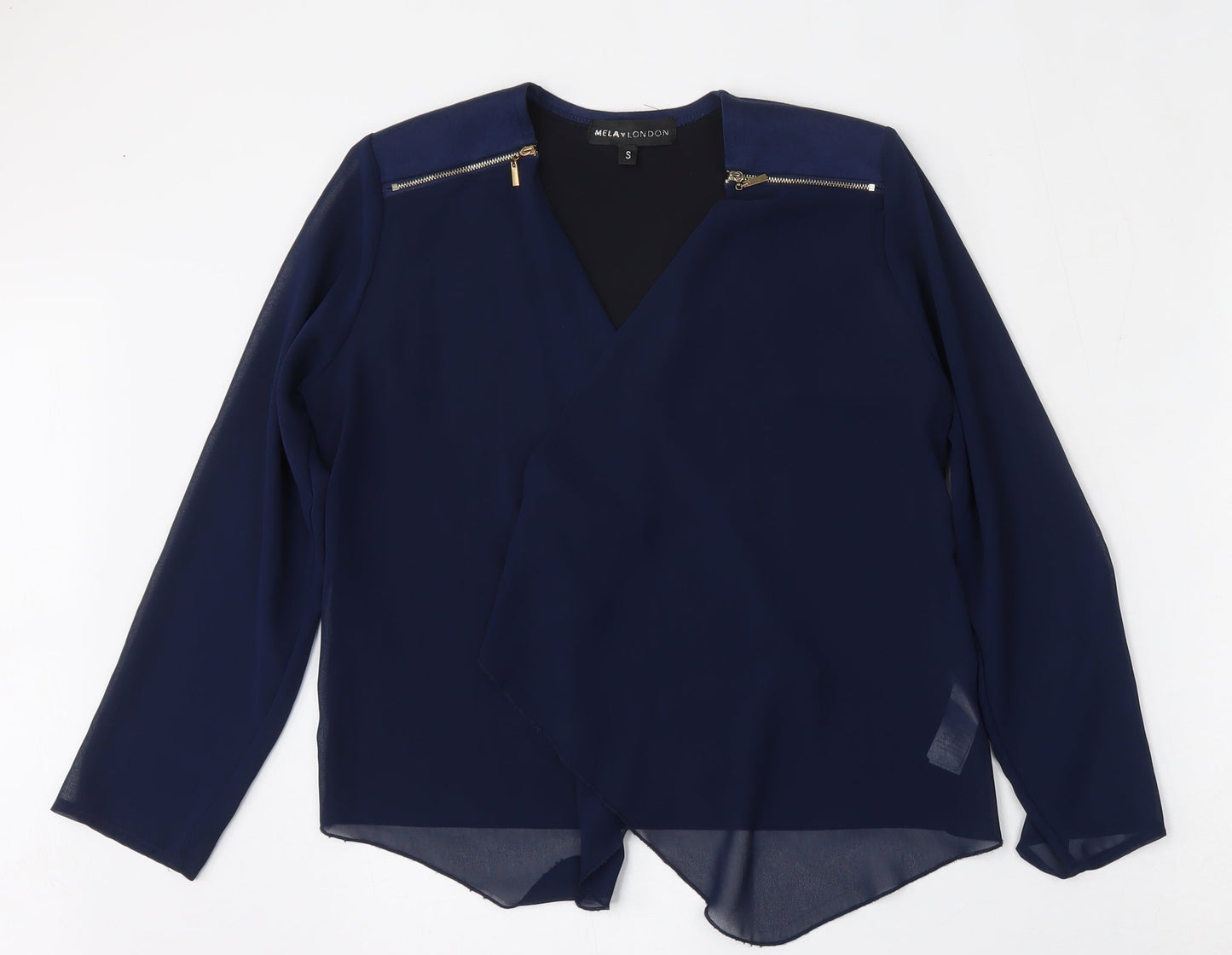 Mela London Womens Blue V-Neck  Polyester Cardigan Jumper Size S