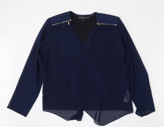 Mela London Womens Blue V-Neck  Polyester Cardigan Jumper Size S