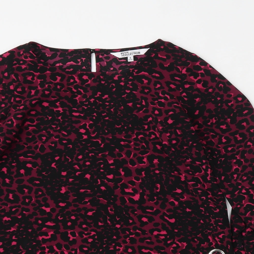 Debenhams Womens Pink Animal Print Polyester Basic T-Shirt Size 6 Round Neck