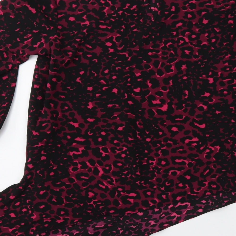 Debenhams Womens Pink Animal Print Polyester Basic T-Shirt Size 6 Round Neck