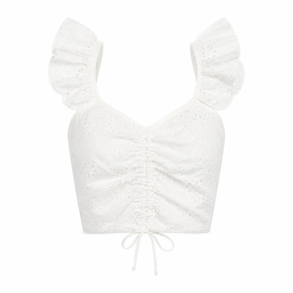 Primark Womens White  Polyester Cropped Blouse Size 4 V-Neck
