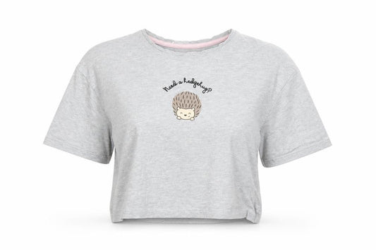 New Look Womens Grey  Cotton Cropped T-Shirt Size S Crew Neck - Hedgehugs