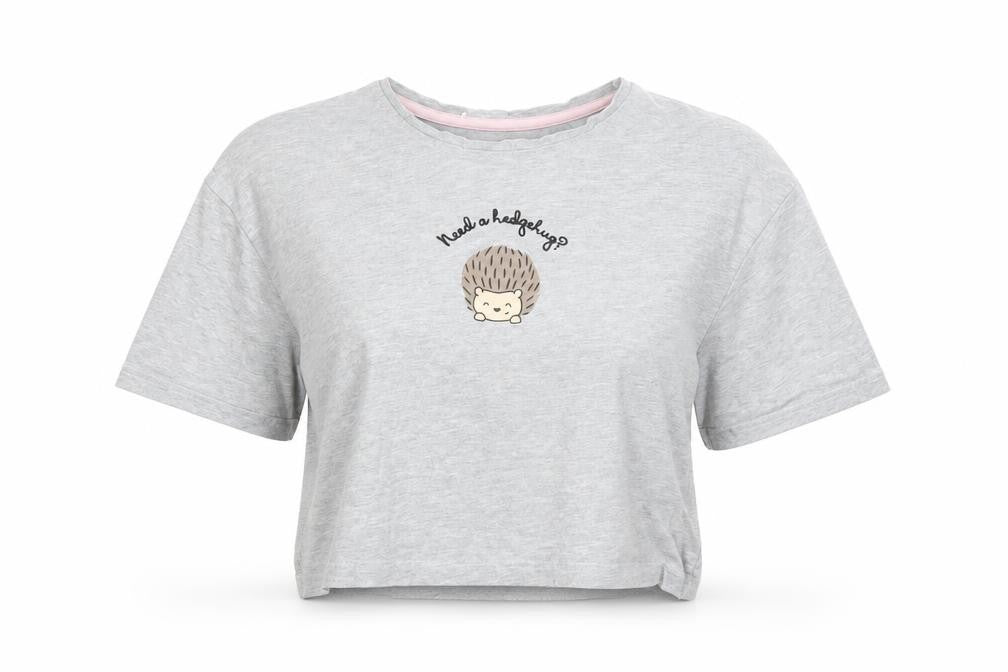 New Look Womens Grey  Cotton Cropped T-Shirt Size S Crew Neck - Hedgehugs