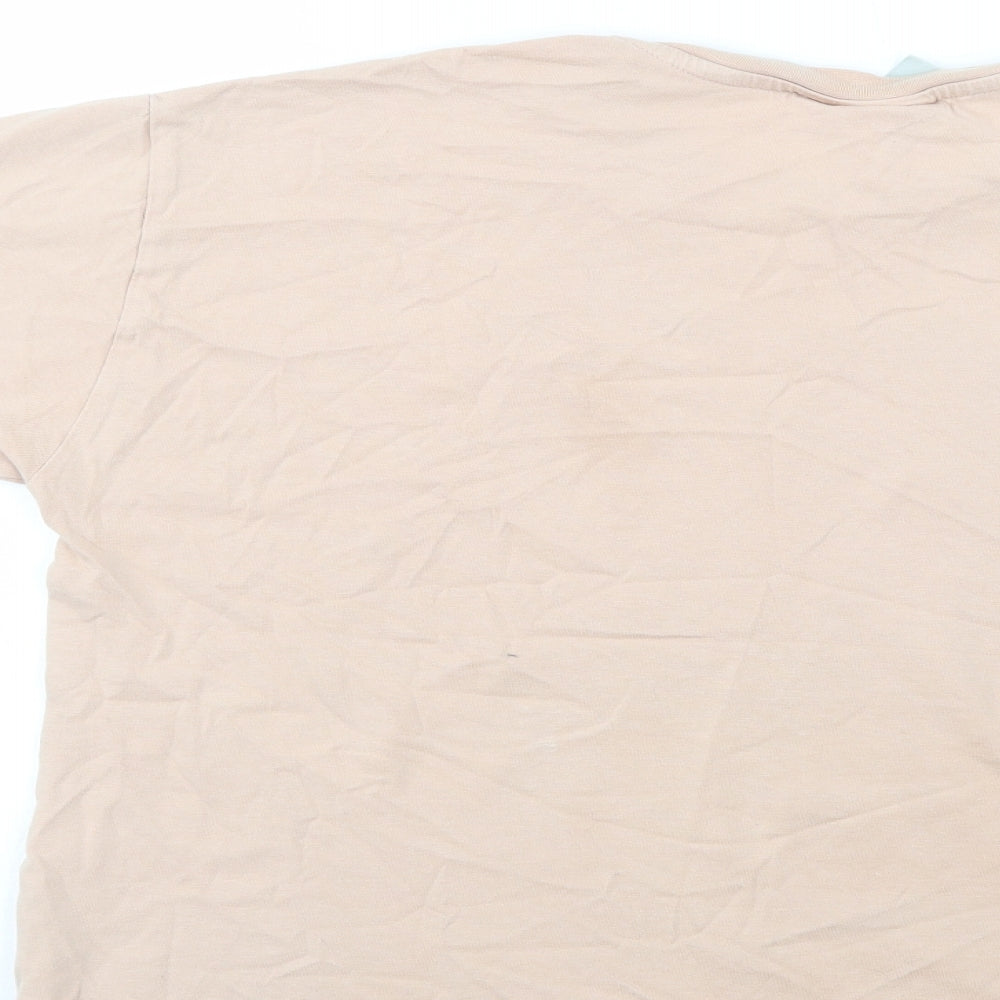 Primark Womens Beige  Cotton Basic T-Shirt Size 12 Crew Neck - Mickey and Minnie Mouse