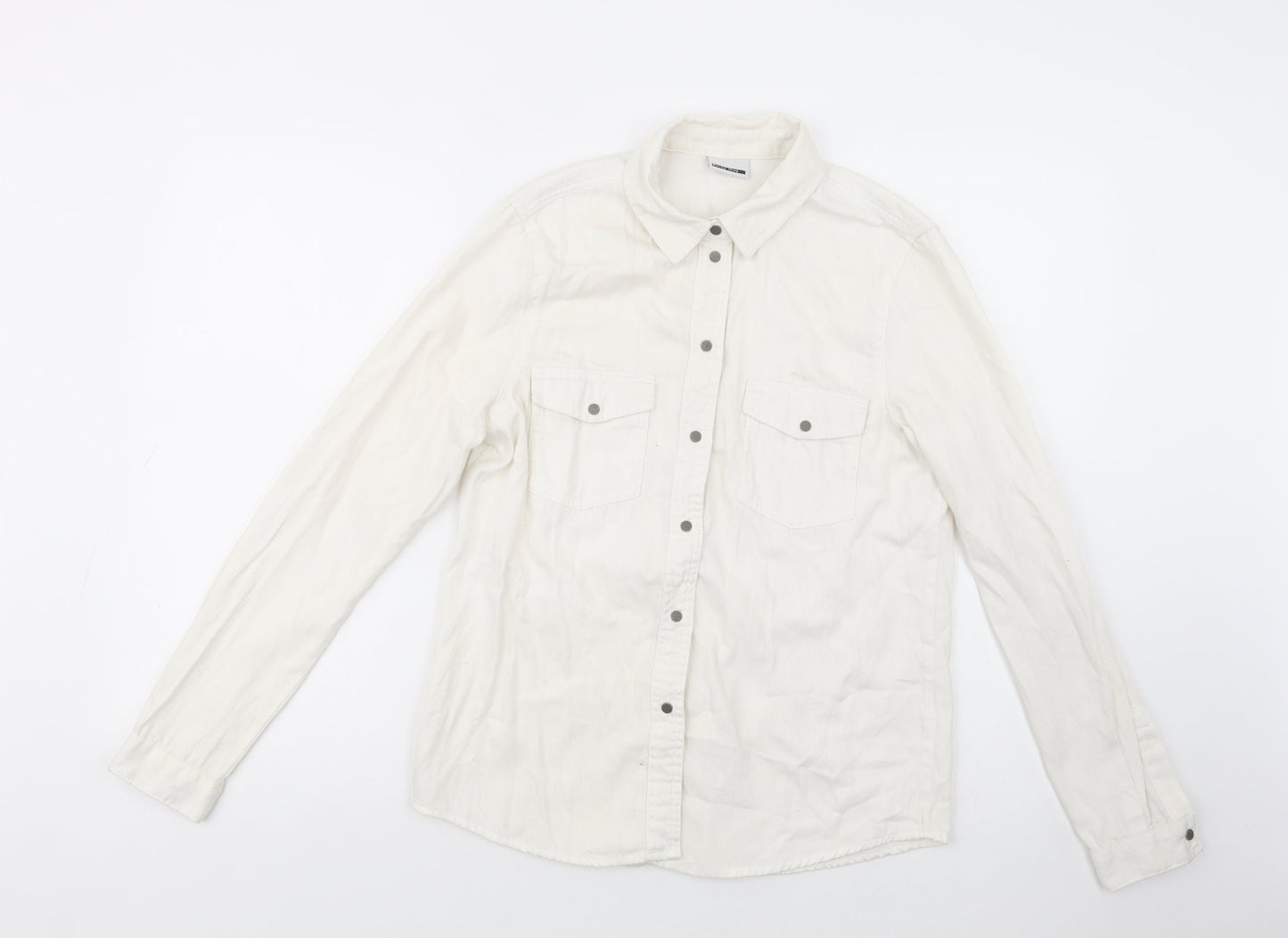 Noisy may Womens Ivory  Cotton Basic Button-Up Size M Collared
