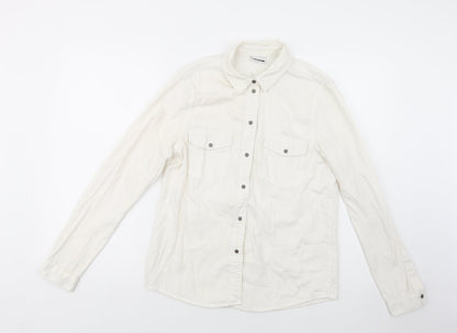 Noisy May Womens Ivory  Cotton Basic Button-Up Size M Collared