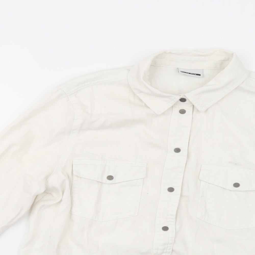 Noisy may Womens Ivory  Cotton Basic Button-Up Size M Collared