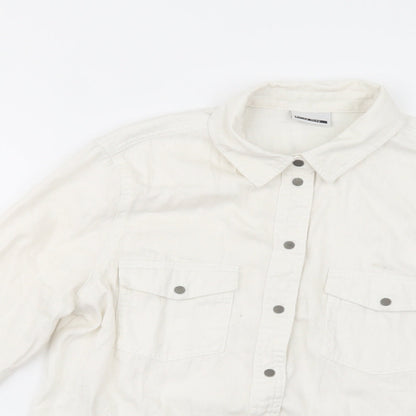 Noisy May Womens Ivory  Cotton Basic Button-Up Size M Collared