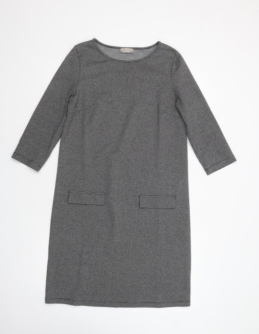 Maria Bellentani Womens Grey Houndstooth Viscose Shift  Size S  Boat Neck Pullover