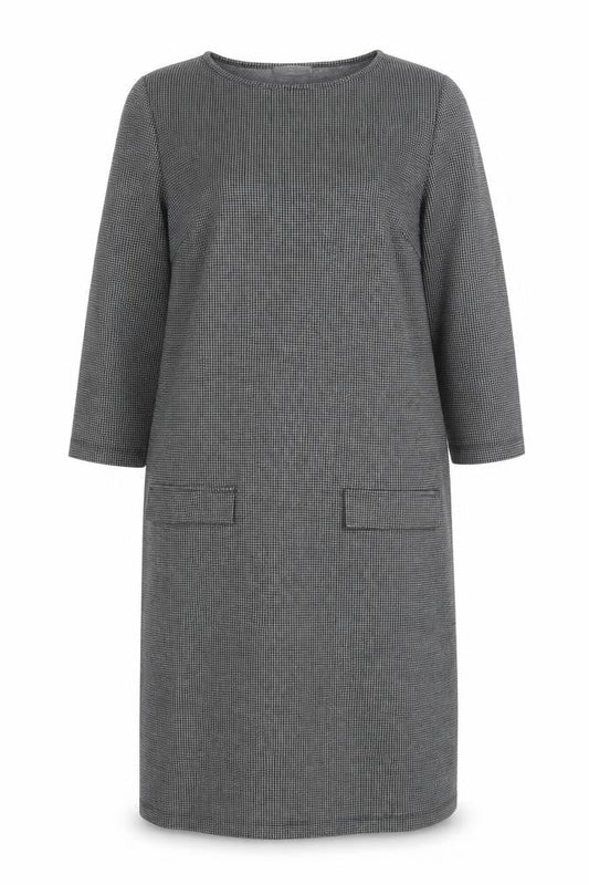 Maria Bellentani Womens Grey Houndstooth Viscose Shift  Size S  Boat Neck Pullover