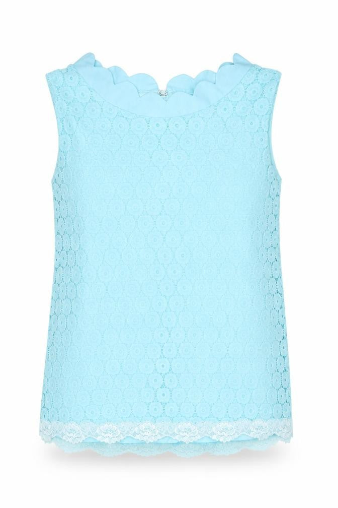 Marc Angelo Womens Blue Geometric Polyester Basic T-Shirt Size 8 Round Neck