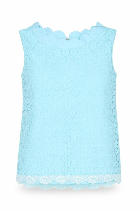 Marc Angelo Womens Blue Geometric Polyester Basic T-Shirt Size 8 Round Neck